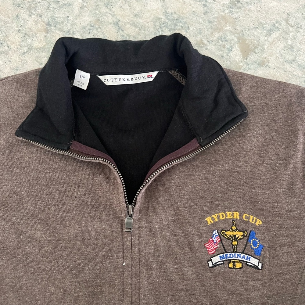Cutter & Buck Men's Brown Zip-Up Sweater with Ryder Cup Embroidery